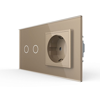 Сенсорный выключатель комбинированный на 2 линии 1 розетка 2 модуля Золотой Livolo