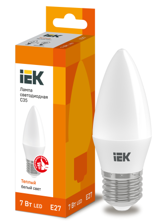 Лампа светодиодная C35 свеча 7Вт 230В 3000К E27 IEK