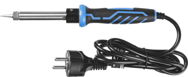 Электропаяльник 60Вт, в наборе припой + подставка, 2-комп. рукоятка, конус, керамический нагреватель ЗУБР