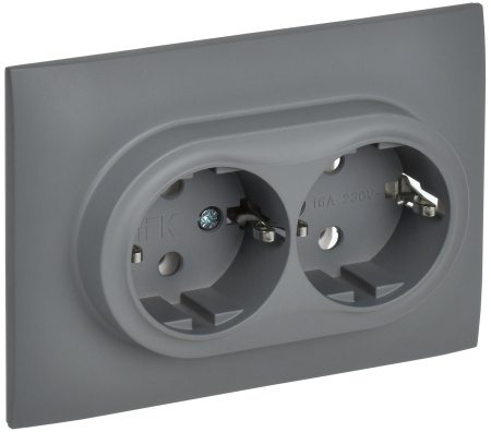 SKANDY Розетка 2-местная с заземлением без защитных шторок 16А в сборе SK-R08Gr серый IEK