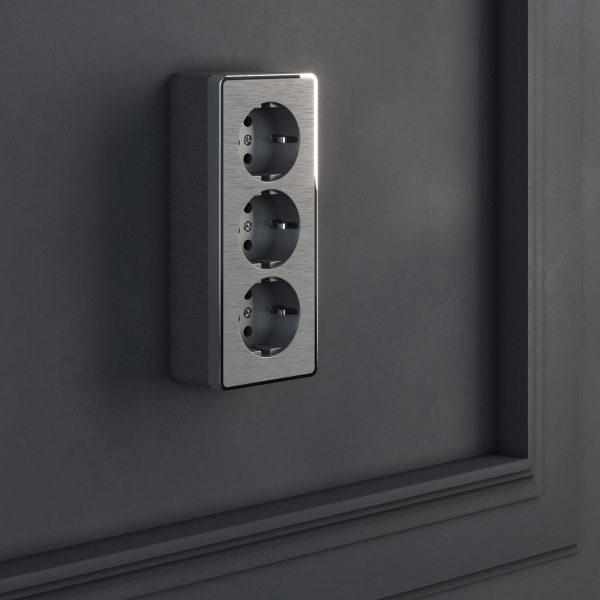 Розетка тройная с заземлением и шторками (графит рифленый) Gallant ОУ IP20 Werkel