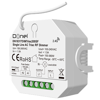 Donel Triac Диммер ZB+RF+Push, AC 230В без подключения нейтрали, LED 200Вт, Push-Dim, серия:DDIM