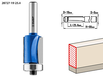 19x25.4мм, хвостовик 8мм, фреза кромочная с нижним подшипником ЗУБР