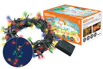 Гирлянда новогодняя светодиодная, СГ 100 З, 220 В, зеленый шнур, многоцветная, 5 м, 8 режимов TDM