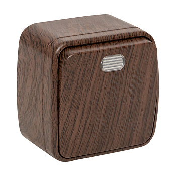 Минск Выключатель 1-клавишный ОП 10А с индикатором тёмное дерево EKF