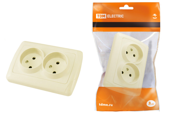 Розетка двойная 2П 10А 250В сл. кость "Онега" TDM Розетка двойная 2П 10А 250В сл. кость "Онега" TDM