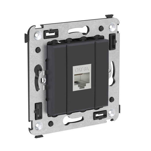 Компьютерная розетка RJ-45 без шторки в стену, кат.6А одинарная экранированная, "Avanti", "Черный матовый" DKC Компьютерная розетка RJ-45 без шторки в стену, кат.6А одинарная экранированная, "Avanti", "Черный матовый" DKC