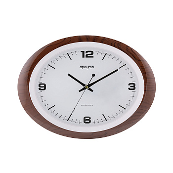 PL2207-032-7 Часы настенные, овал, арабский циферблат baton, цвет тёмно-коричневый, пластик, размер 40х30, бесшумный механизм с плавным ход... APEYRON