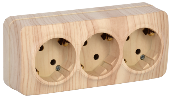 Розетка трехместная ОУ РС23-3-ХС с з/з 16А GLORY сосна IEK