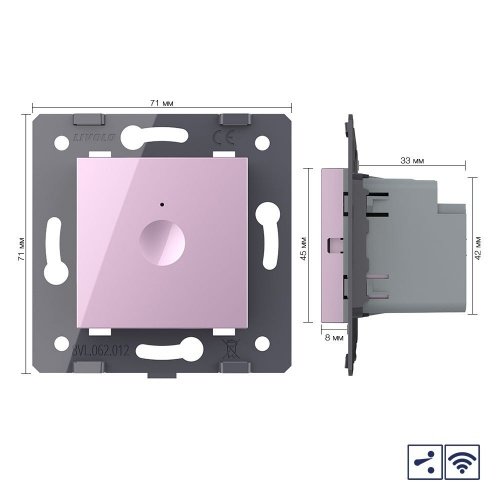 Одноклавишный проходной сенсорный выключатель Module с радиоупр., цвет розовый (механизм) Livolo фото 5