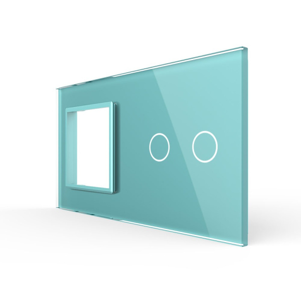 Панель для розетки и сенсорного выключателя, 2 клавиши, цвет зеленый, стекло Livolo