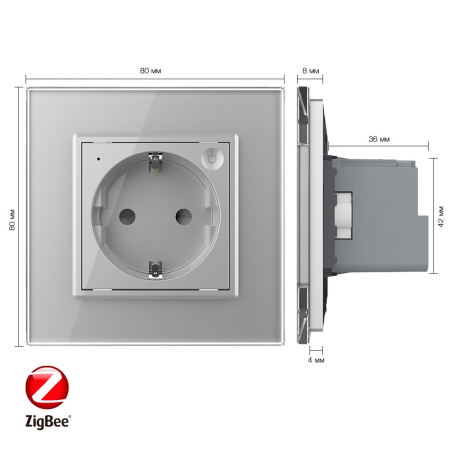 Розетка электрическая ZigBee (Wi-Fi) с заземлением защитными шторками 16A 1 пост Серая Livolo