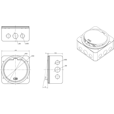 Donel Лючок в пол 4 мод. (2 мод. 45х45 мм.), серебро, круглый, металл, IP65, (с уст. набором)