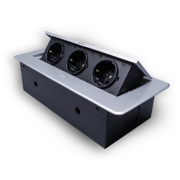 Розетка горизонтальная выдвижная 3 Euro 16A RocketSocket, проводка, цвет серый