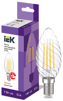 Лампа светодиодная CT35 свеча витая прозрачная 7Вт 230В 3000К E14 серия 360° IEK