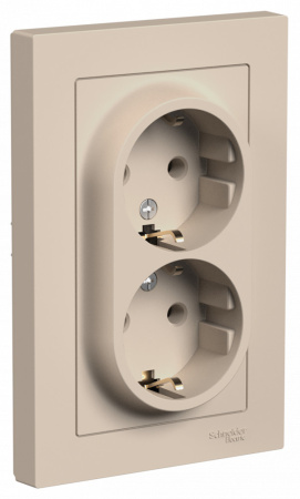 ATLASDESIGN РОЗЕТКА двойная с заземлением 16А в сборе песочный (уп.6шт) Schneider Electric 