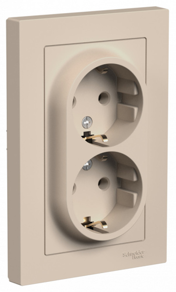 ATLASDESIGN РОЗЕТКА двойная с заземлением 16А в сборе песочный (уп.6шт) Schneider Electric 