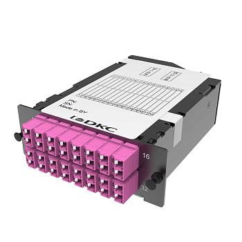 Претерминированная кассета 32 ОВ, OM4, 2xMTP(16)f/16xLC Duplex, (с интегрированными шторками), 1 HU DKC