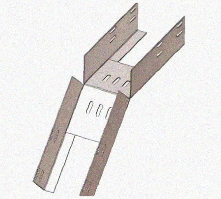 Лоток перфорированный КС 100х65-45 У3 для поворота трассы вниз на 45, окрашенный, S1,5