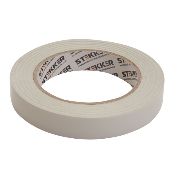 Скотч двусторонний на полипропиленовой основе STEKKER INTP6-18-30 18мм*30м, прозрачный, белая подложка