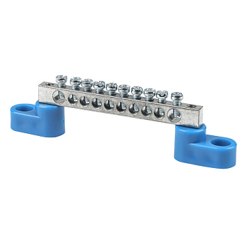 Шина "0" N (6x9мм) 10 отв, цинк 2 синих угловых изолятора EKF