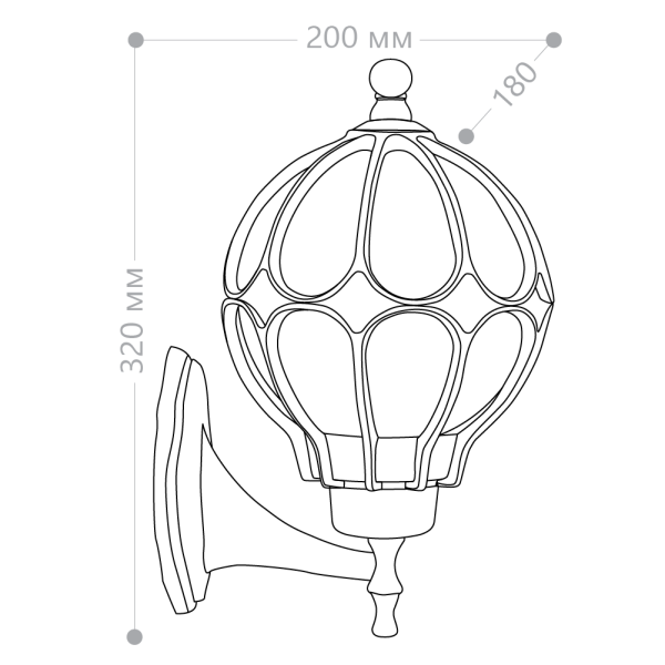Светильник садово-парковый Feron PL3701 круглый на стену вверх 60W 230V E27, черное золото