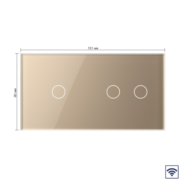 Сенсорный радиоуправляемый выключатель 3 клавиши (1-2), 2 поста Золотой Livolo