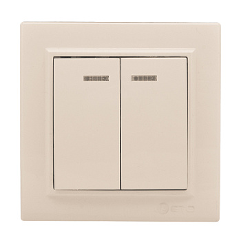 Минск Выключатель 2-кл, СП, , с индикатором 10А, бежевый EKF