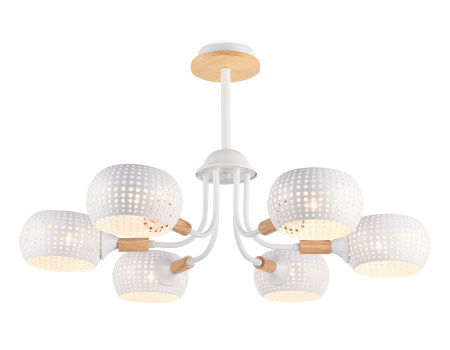Светильник подвесной TR80166/6 WH/LWD белый/светлое дерево E14/6 max 40W D690*370 Ambrella Light
