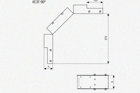 Лоток замковый глухой КСЗГ 150х100-90 УХЛ1 для поворота трассы вниз на 90, оцинкованный лист S1,5