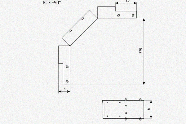 Лоток замковый глухой КСЗГ 150х100-90 УХЛ1 для поворота трассы вниз на 90, оцинкованный лист S1,5