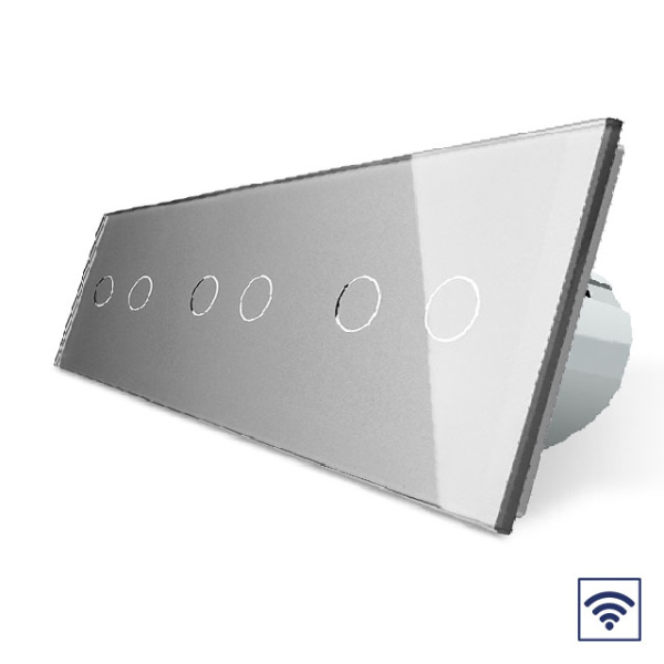 Сенсорный радиоуправляемый выключатель 6 клавиш 3 модуля Серый Livolo