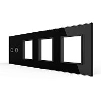 Панель для сенсорного выключателя и 3-х розеток, 2 клавиши, цвет черный, стекло Livolo
