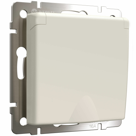 Розетка с заземлением и шторками c крышкой (айвори матовый) СУ IP44 Werkel