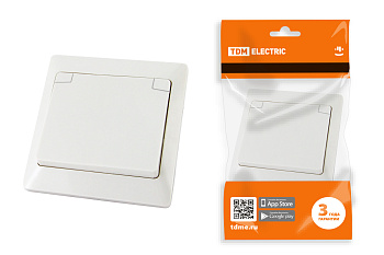 Розетка 2П+З с защ. шт. и крышкой 16А 250В IP44 белая "Ильмень" TDM Розетка 2П+З с защ. шт. и крышкой 16А 250В IP44 белая "Ильмень" TDM