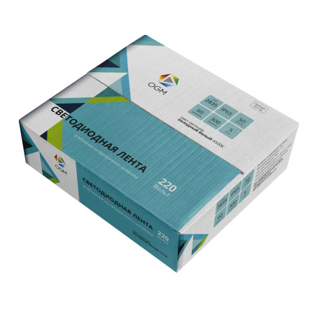 O17-03 Светодиодная лента 220В, 5Вт/м, smd2835, 60д/м, IP65, 300лм/м, размер 10х7мм, 50м, х/б, 6500К OGM