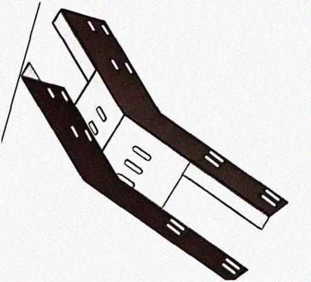 Лоток перфорированный КП 400х65-45 УТ1,5 для поворота трассы вверх на 45, оцинкованный лист S1,5