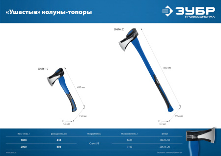 Топор-колун Ушастый, 1000/1400 г, 430 мм ЗУБР