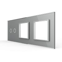 Панель для сенсорного выключателя и двух розеток, 2 клавиши, цвет серый, стекло Livolo