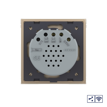 Сенсорный проходной радиоуправляемый выключатель 1 клавиша 1 пост Золотой Livolo