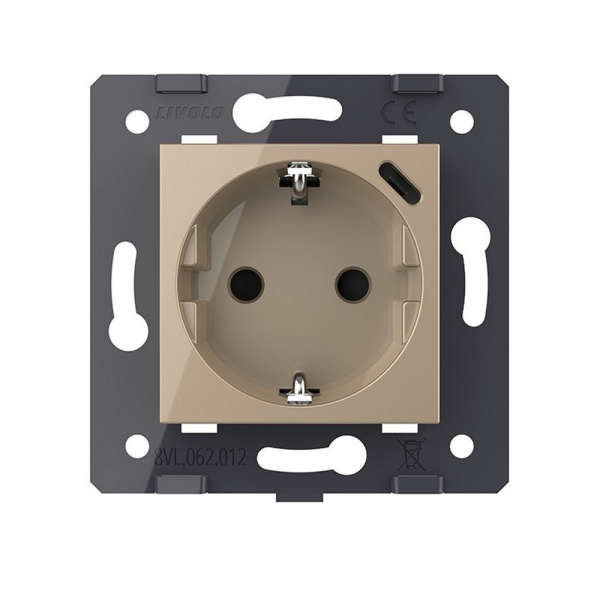 Розетка с з/з с защитными шторками 16A + USB type C с блоком питания 18W, цвет золотой (мех.) Livolo Розетка с з/з с защитными шторками 16A + USB type C с блоком питания 18W, цвет золотой (мех.) Livolo