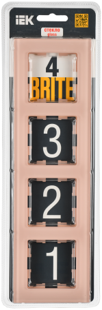 BRITE Рамка 4-мест. РУ-4-2-БрП стекло персиковый матовый IEK