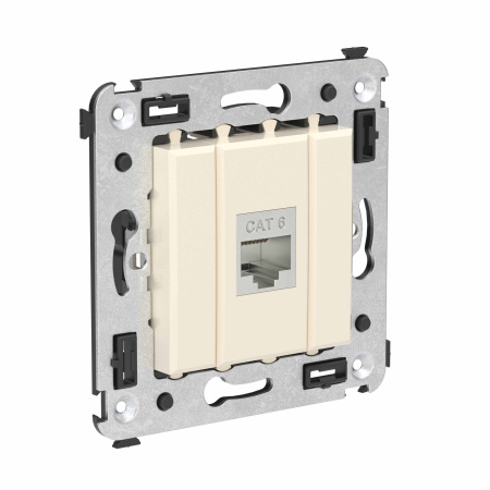 Компьютерная розетка RJ-45 без шторки в стену, кат.6 одинарная экранированная, "Avanti", "Ванильная дымка" DKC