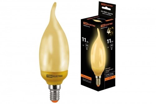 Лампа энергосберегающая КЛЛ-СGW-11 Вт-2700 К–Е14 TDM (золотая свеча на ветру) (mini) фото 2