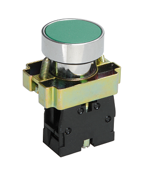 Выключатель кнопочный LAY5-ВА31, зелёный, 1НО, цилиндр, хром, без подсветки, d22мм Электротехник