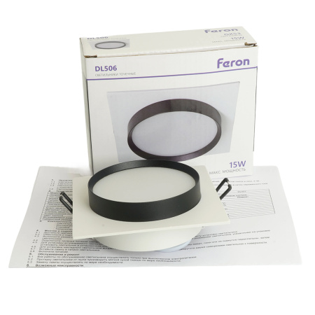 Светильник потолочный встраиваемый, 15W 230V GX53, белый + черный, квадрат, без лампы, DL506 Feron