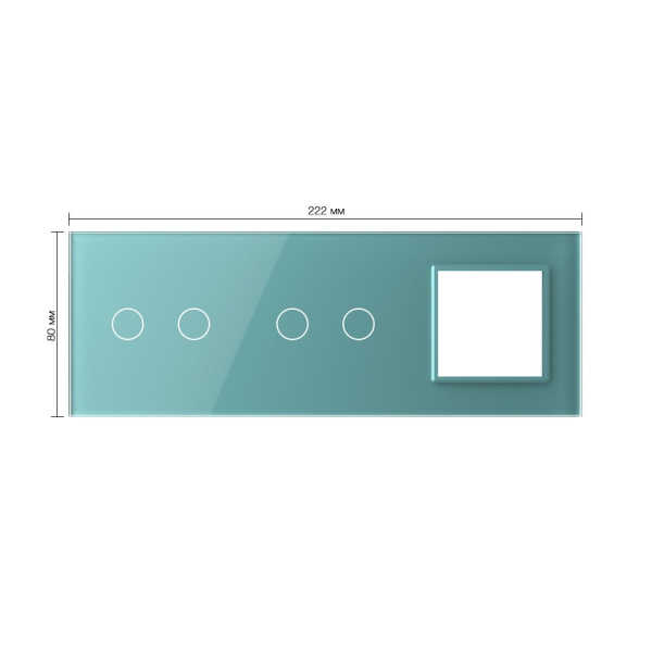 Панель для двух сенсорных выключателей и розетки, 4 клавиши (2+2), цвет зеленый, стекло Livolo