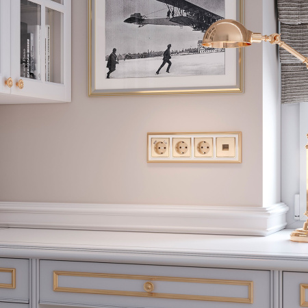 Розетка с заземлением и шторками (шампань рифленый) СУ IP31 Werkel