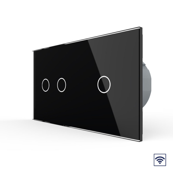 Сенсорный радиоуправляемый выключатель 3 клавиши (2-1), 2 поста Черный Livolo