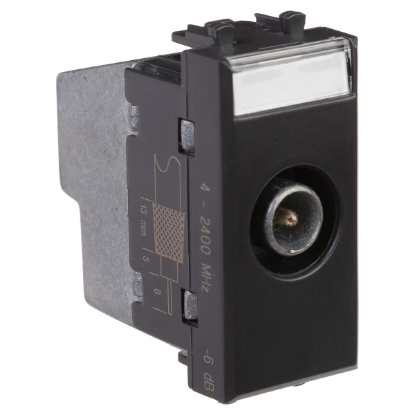 Розетка TV проходная модульная, "Avanti", "Черный матовый", 1 модуль DKC